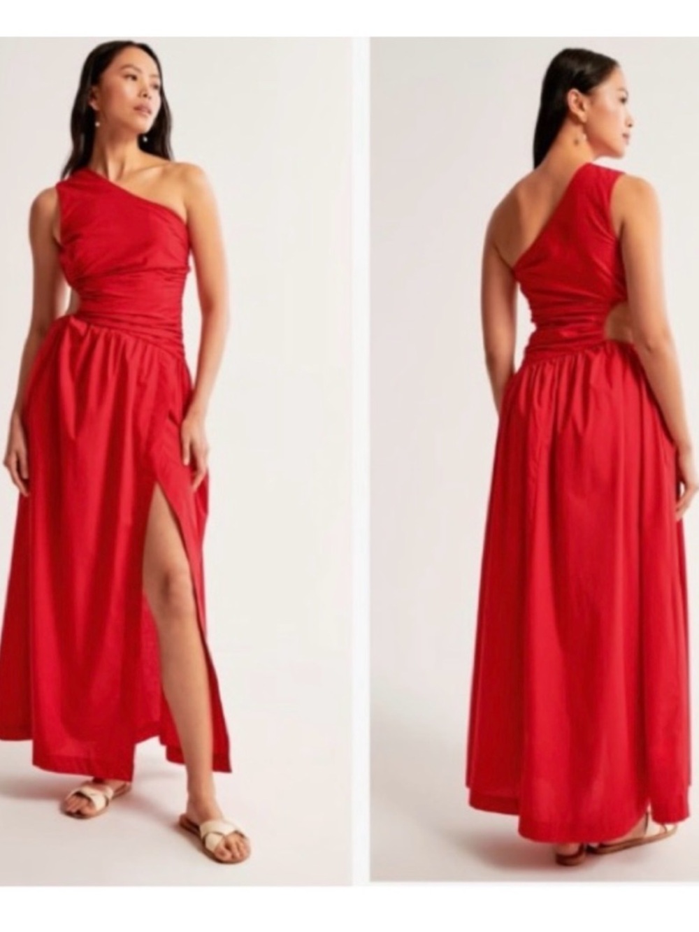 Abercrombie & Fitch One-Shoulder Red Maxi Dress with Side Slit